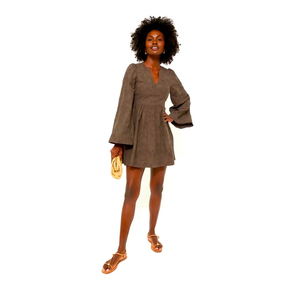 New Tuckernuck Hyacinth House Brown Textured Becca Bell-Sleeved Dress XS